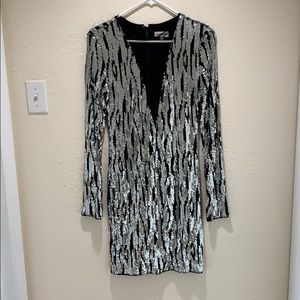 Sunset+spring silver and black sequence dress